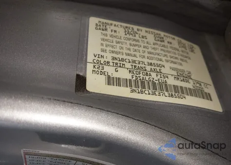 2007 Nissan Versa 1.8Sl z USA, uszkodzony, nr VIN 3N1BC13E37L385504